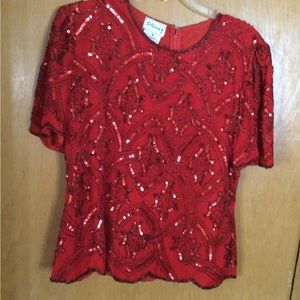 Red beaded sequin top
